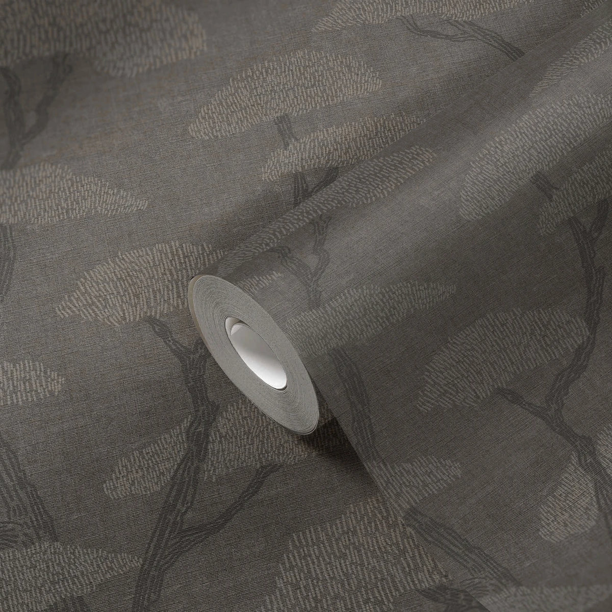 Chinoiserie Tree wallpaper in Charcoal by Natty & Polly, full pattern view