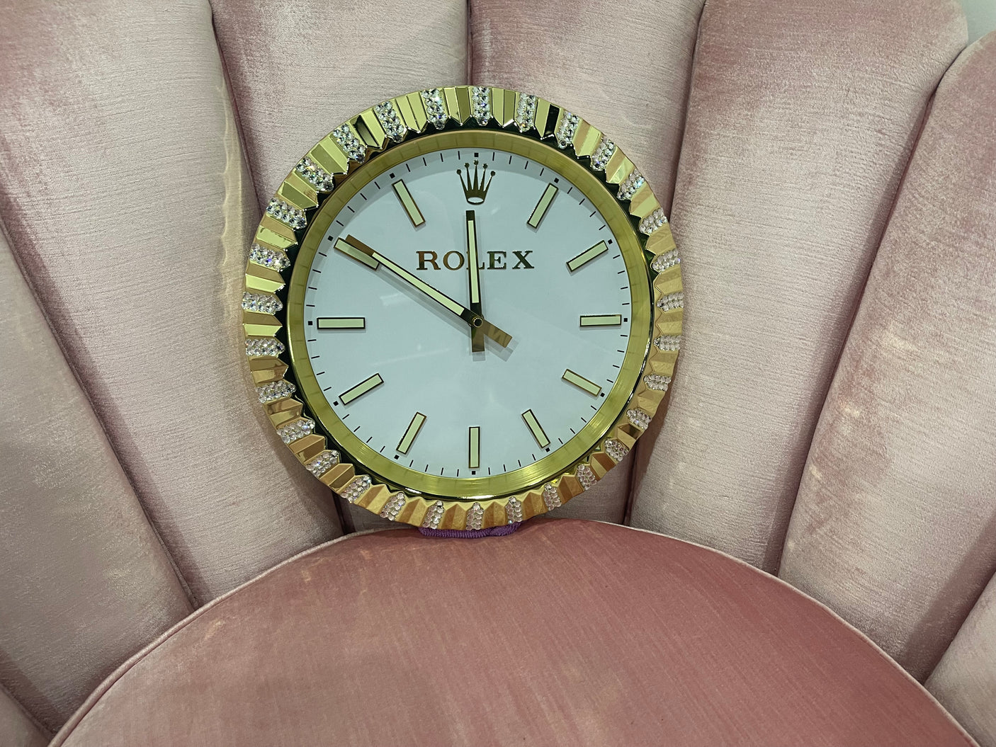 Gold Polished Minimalist Decorative Wall Clock | 35cm Quartz – Luxury Logo Style - customisable with or without Genuine Swarovski Crystal, Cocolea, , ,