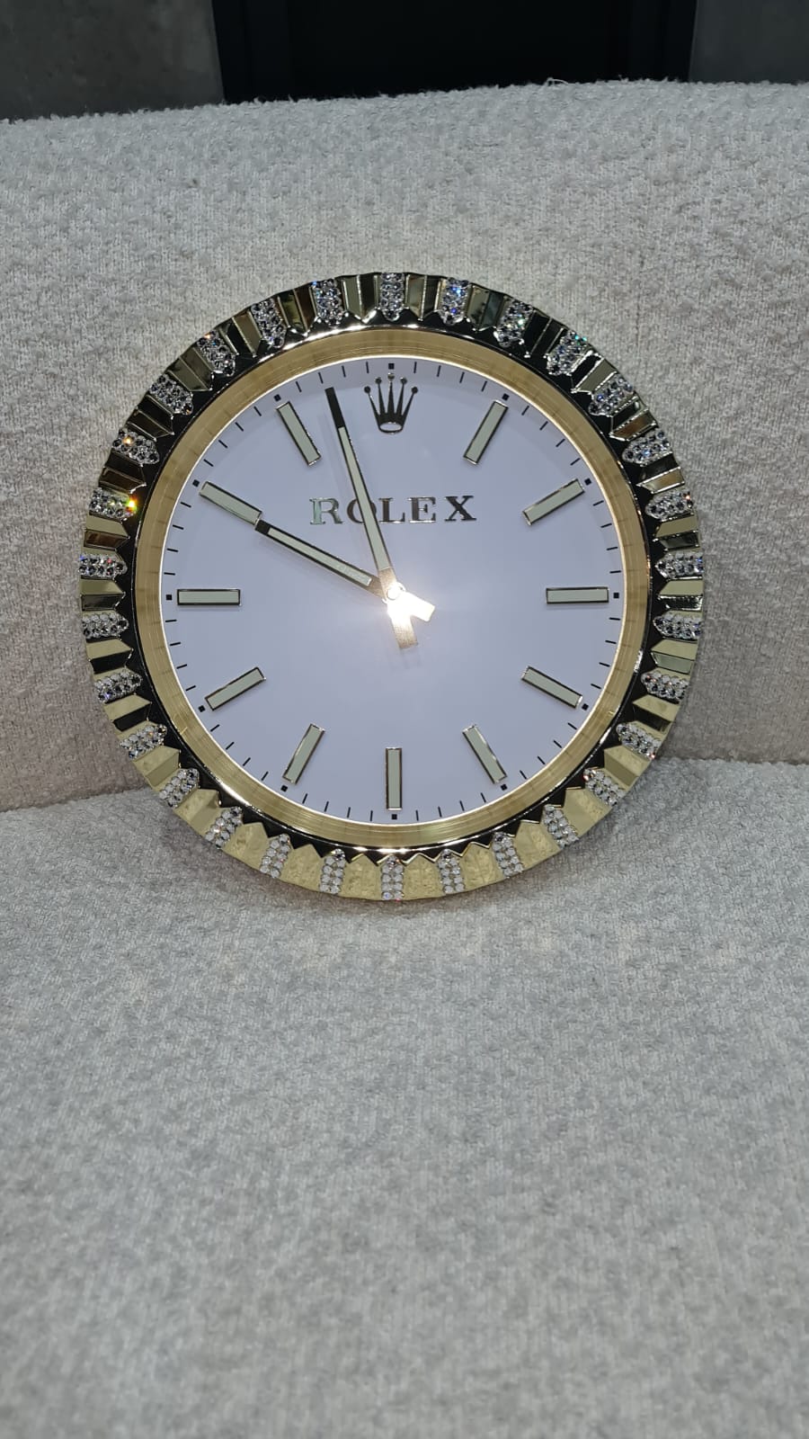 Gold Polished Minimalist Decorative Wall Clock | 35cm Quartz – Luxury Logo Style - customisable with or without Genuine Swarovski Crystal, Cocolea, , ,