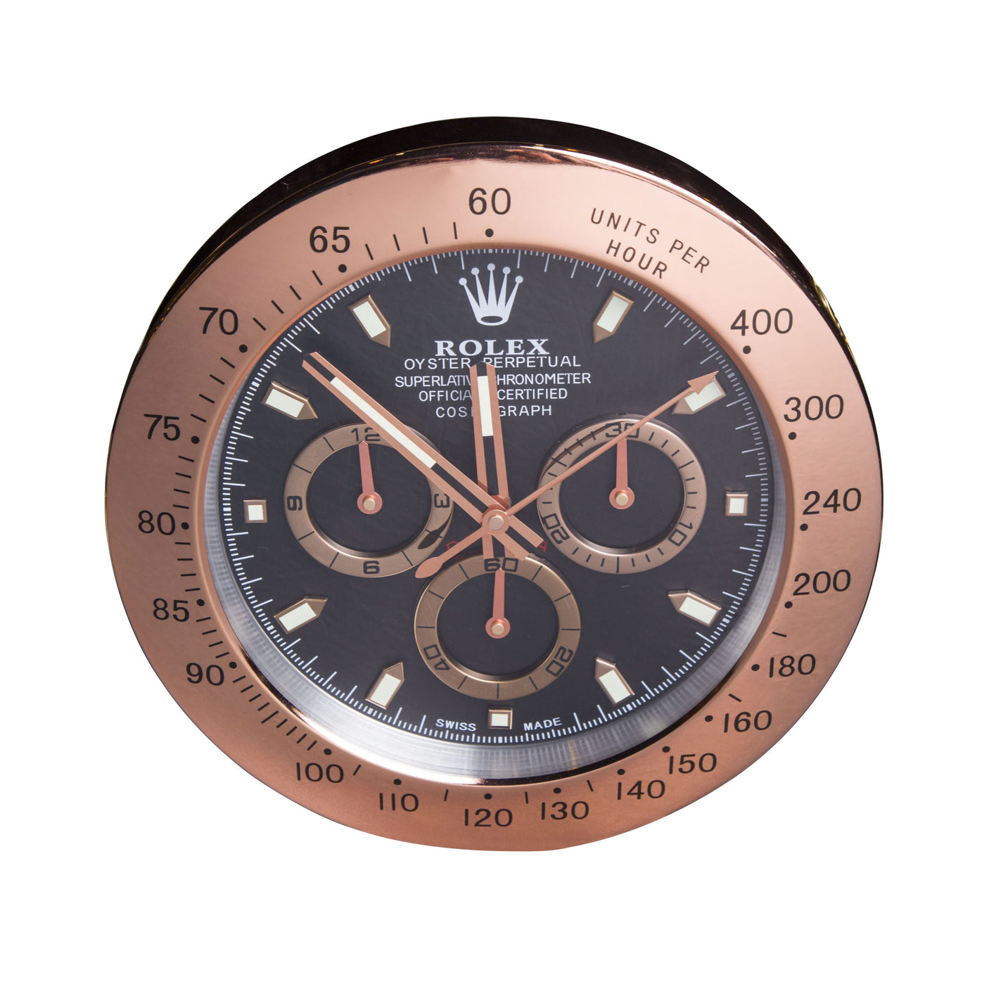Copper (Rose Gold) Black Face Polished Chronograph Style Decorative Wall Clock | 35cm Quartz – Luxury Logo Style, Cocolea, , ,