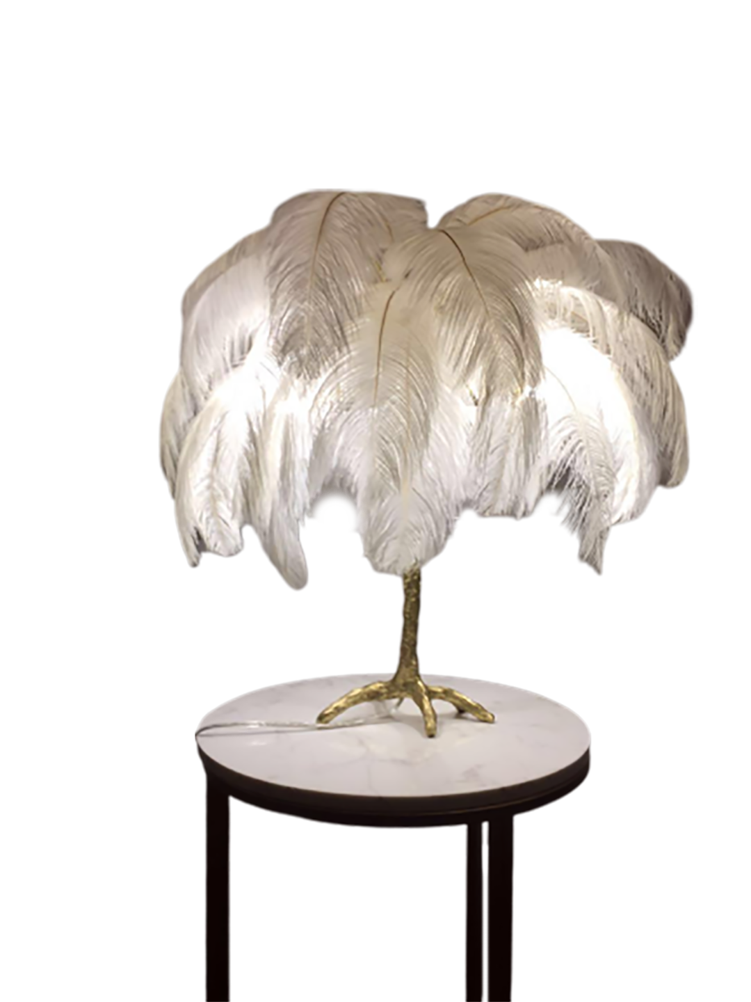 Ostro Genuine Ostrich Feather Brass Table Lamp, Cocolea, , ,