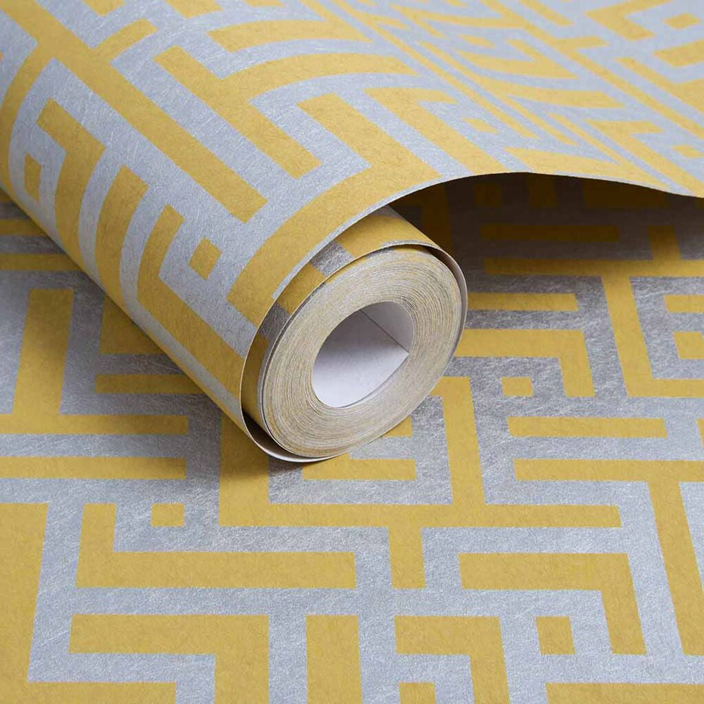 Zen wallpaper in Saffron by Natty & Polly, styled in an interior
