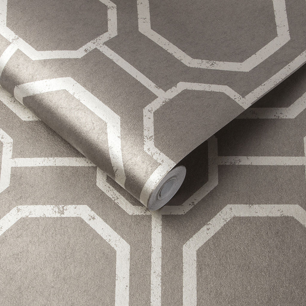 Sashiko wallpaper in Taupe by Natty & Polly, styled in an interior
