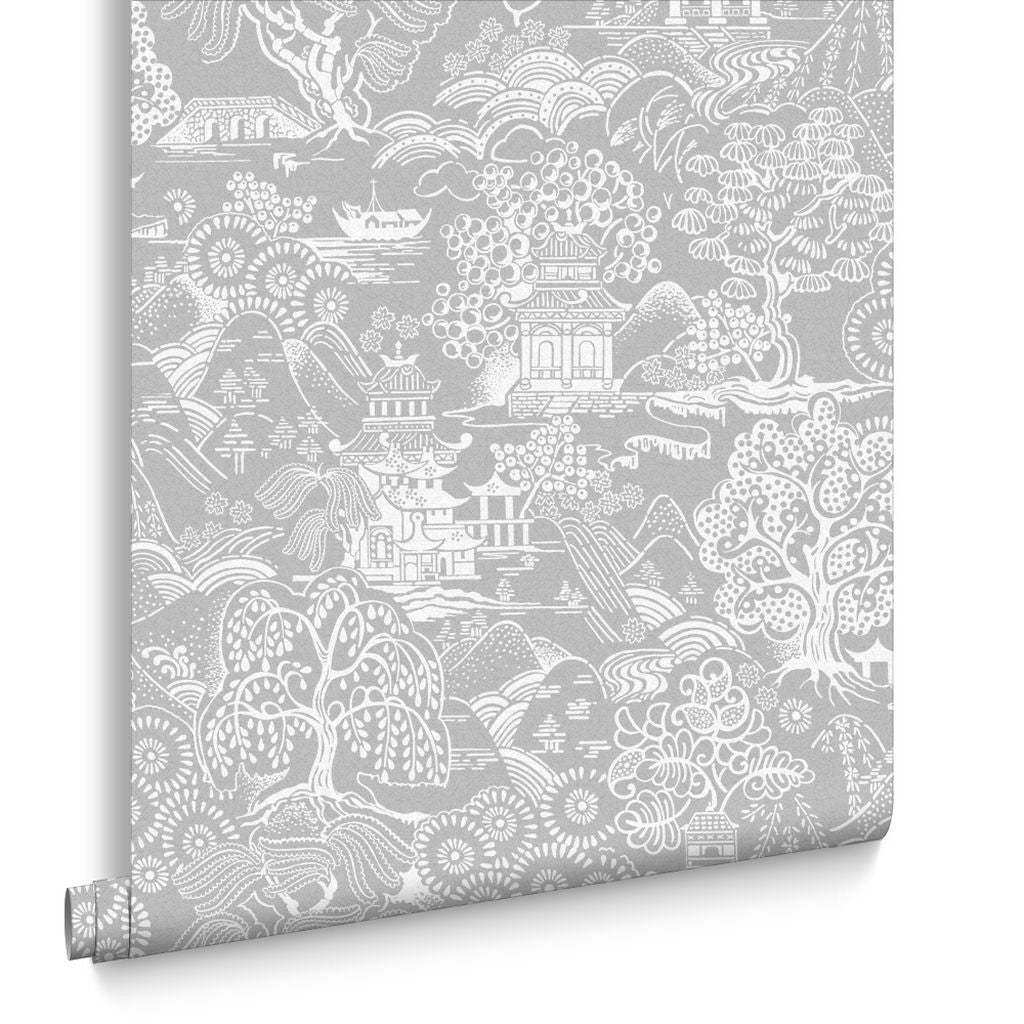 Basuto wallpaper in Grey / White by Natty & Polly, styled in an interior
