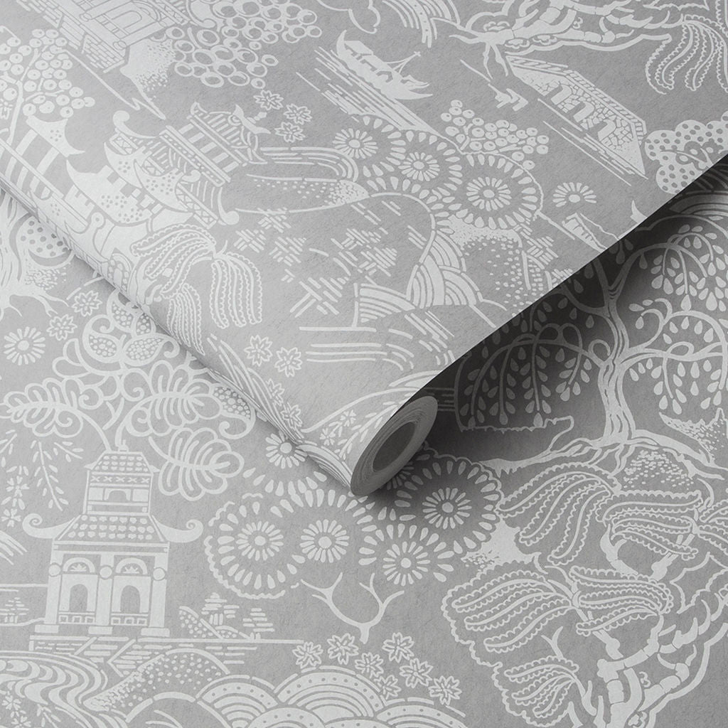 Basuto wallpaper in Grey / White by Natty & Polly, styled in an interior
