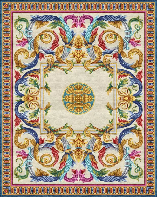 RUG AUBUSSON HERALDY FLORAL GROTESQUE, Cocolea, , ,