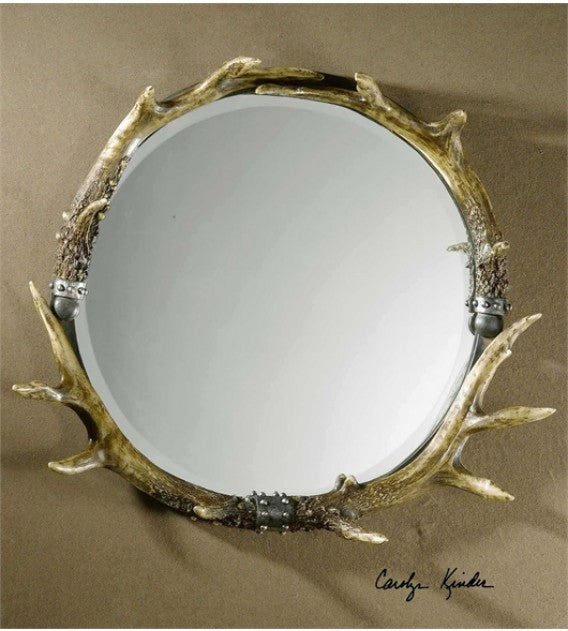 Round Stag Horn Mirror, Cocolea, , ,