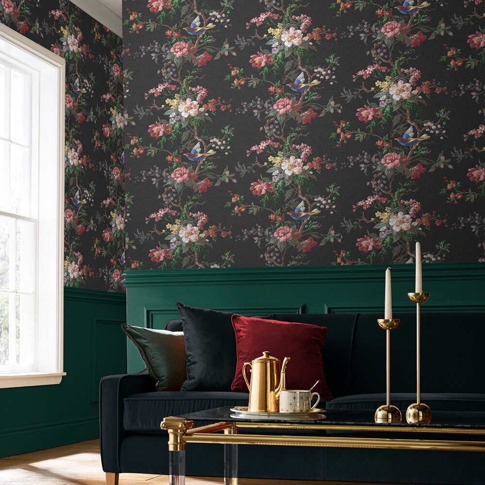 Venetian wallpaper in Noir by Natty & Polly, full pattern view