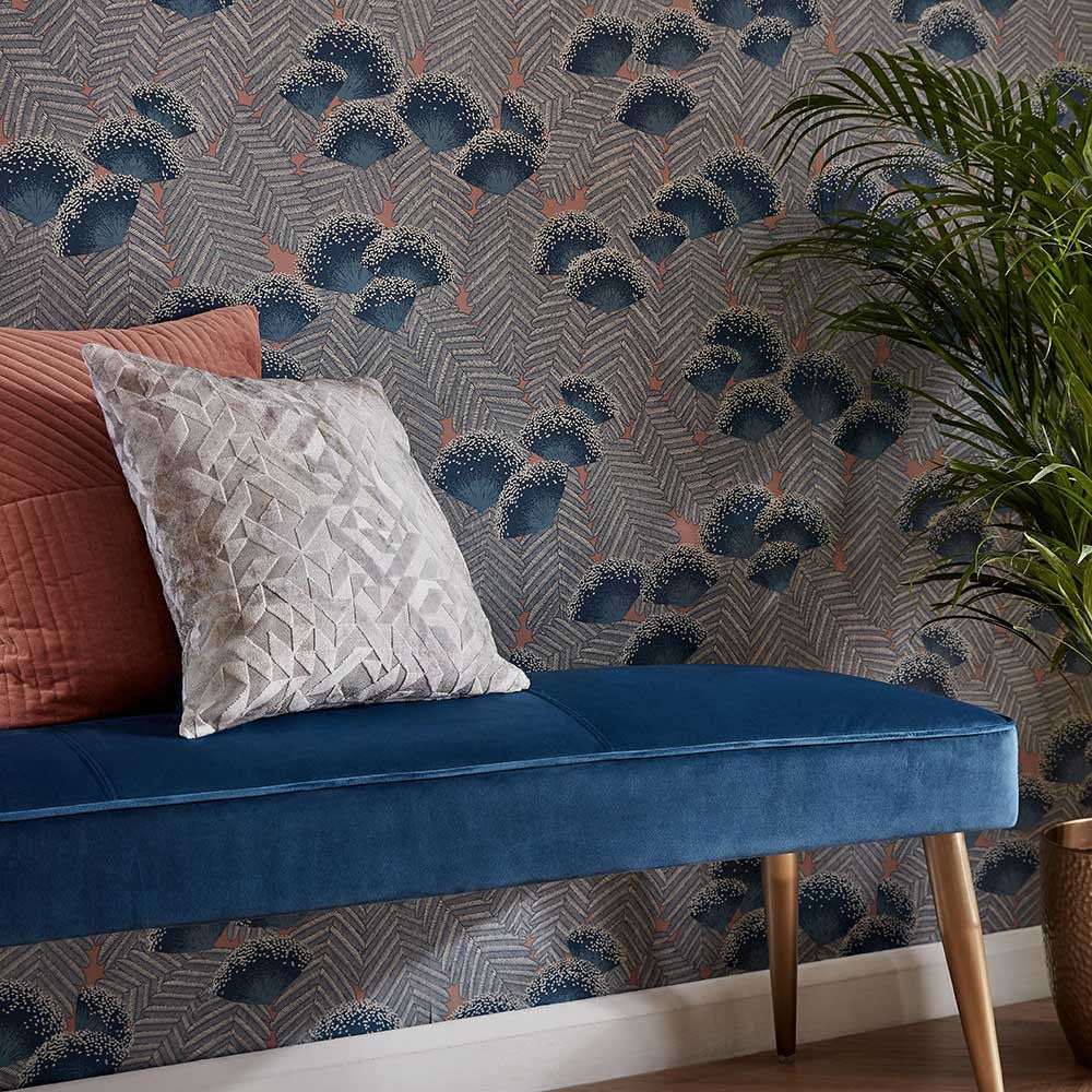 Clarice wallpaper in Soft Blue by Natty & Polly, full pattern view