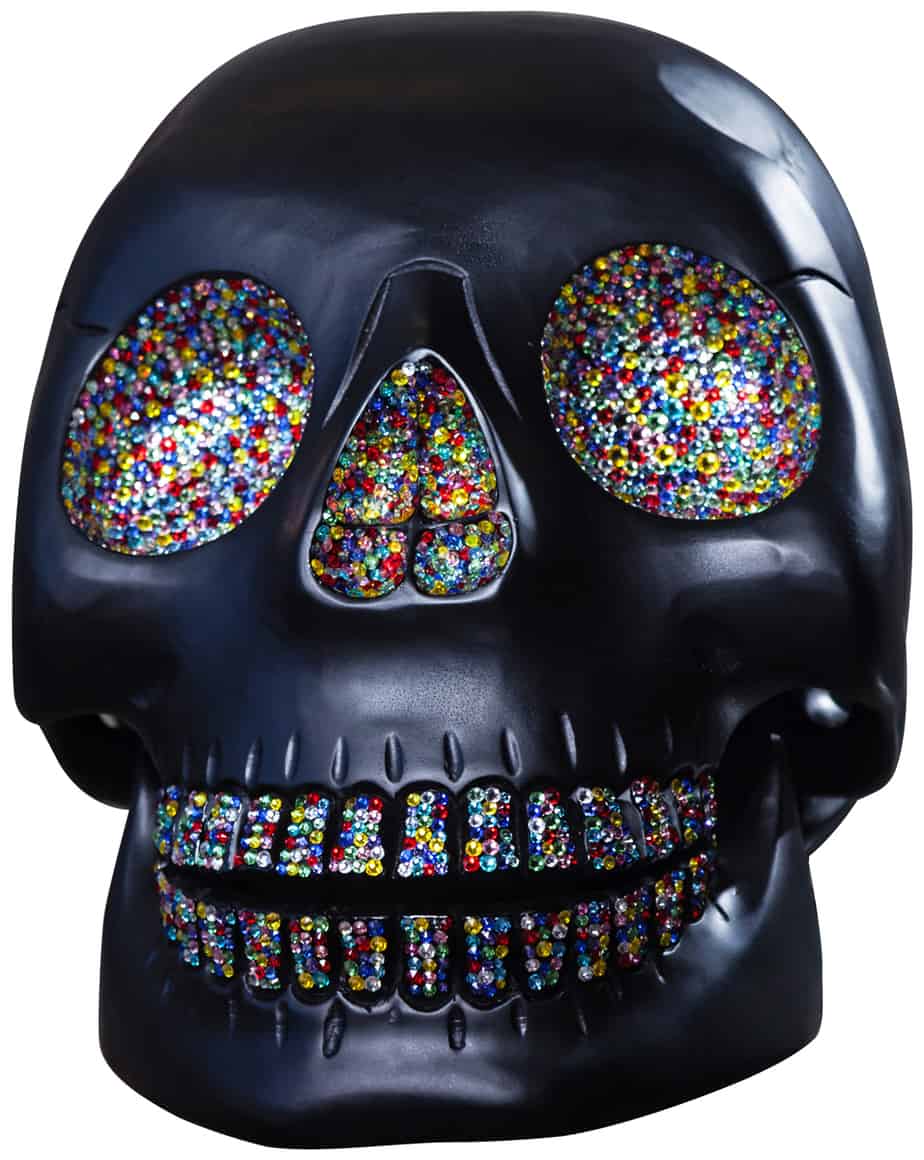 Meh Wood Skull Sculpture with Swarovski Crystal - Rainbow, Cocolea, , ,
