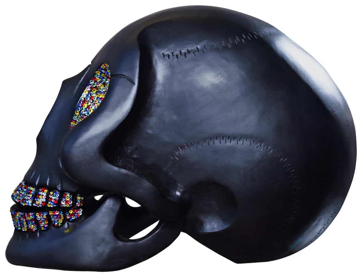 Meh Wood Skull Sculpture with Swarovski Crystal - Rainbow, Cocolea, , ,