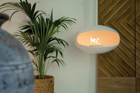 Cocoon Aeris Hanging Ethanol Fireplace – Matt White with White Standard Hanging Pole, Cocolea, , ,