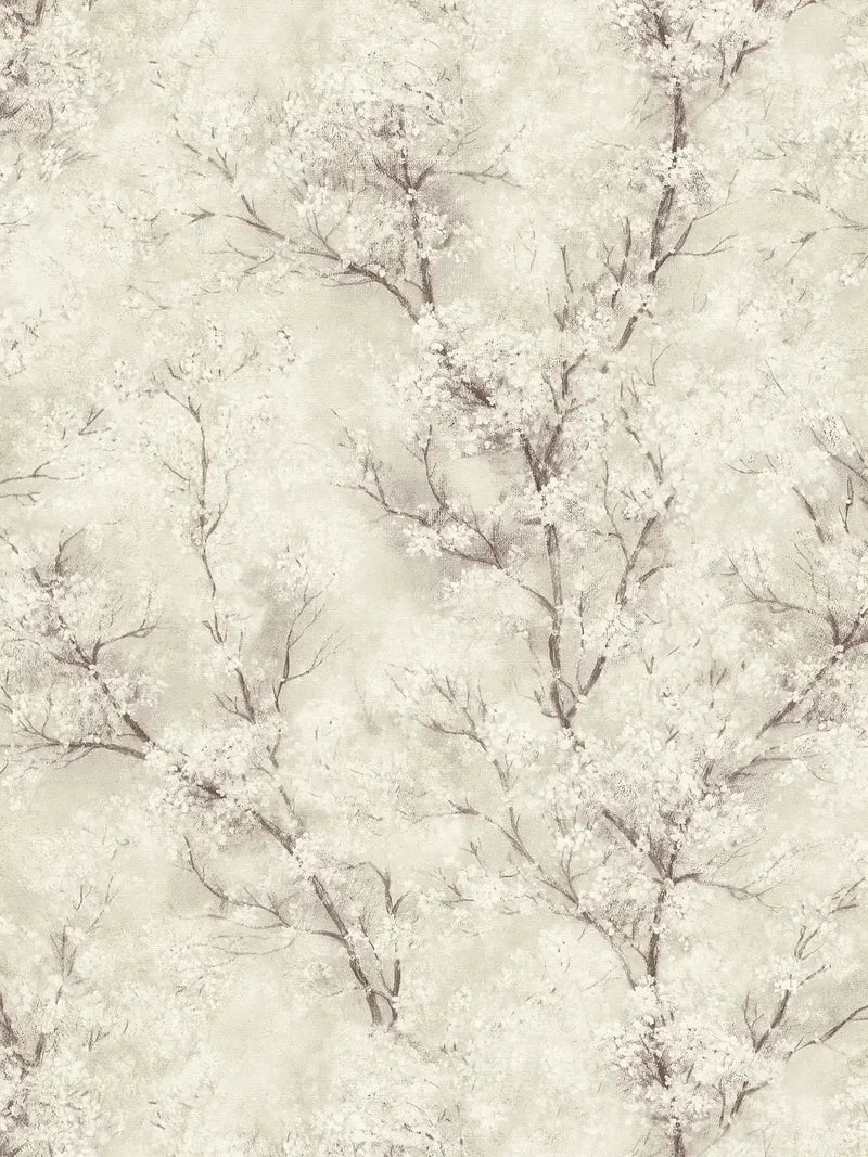 Chinoiserie Tree wallpaper in Grey / Cream by Natty & Polly, full pattern view