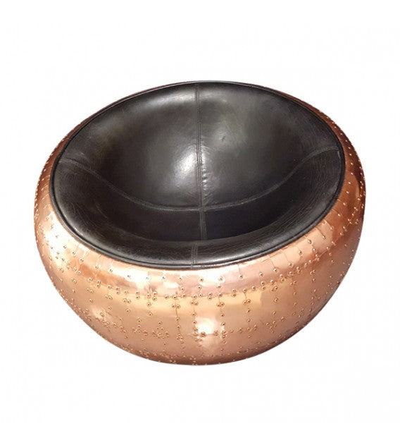 Wright Flyer Copper and Black Leather Large Spitfire Cocoon Stool, Cocolea, , ,