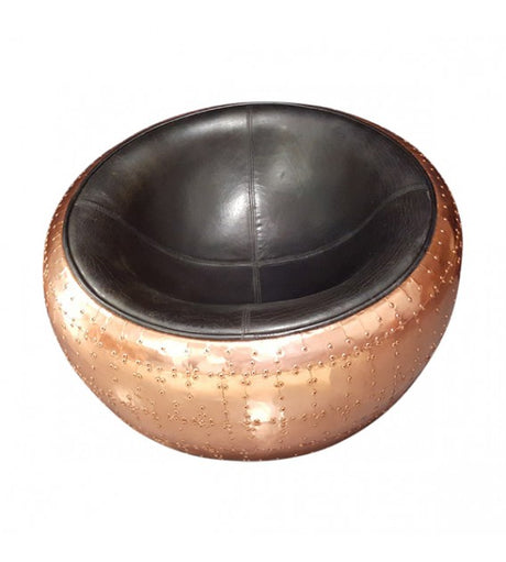 Wright Flyer Copper and Black Leather Large Spitfire Cocoon Stool, Cocolea, , ,