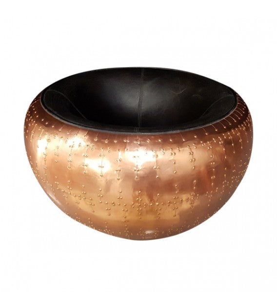 Wright Flyer Copper and Black Leather Large Spitfire Cocoon Stool, Cocolea, , ,