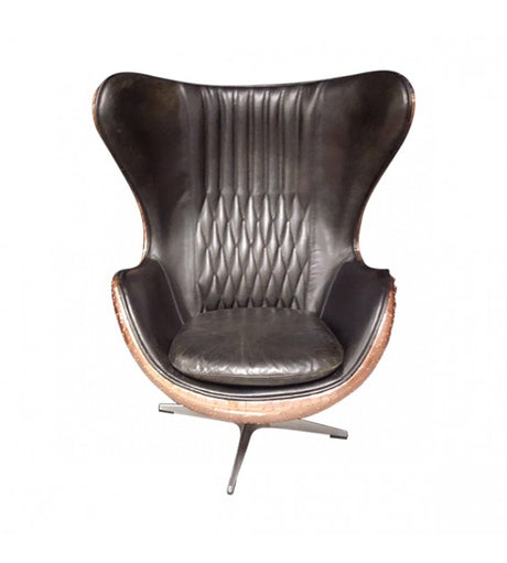 Admiral Black Leather and Copper Egg Chair, Cocolea, , ,