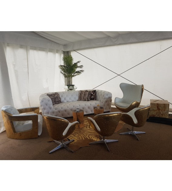 Regal Aviator Spitfire Polished Brass and White Leather Chesterfield Club Armchair, Cocolea, , ,