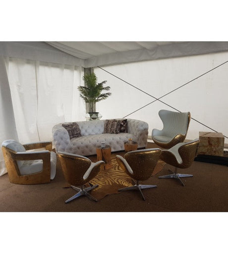 Regal Aviator Spitfire Polished Brass and White Leather Chesterfield Club Armchair, Cocolea, , ,