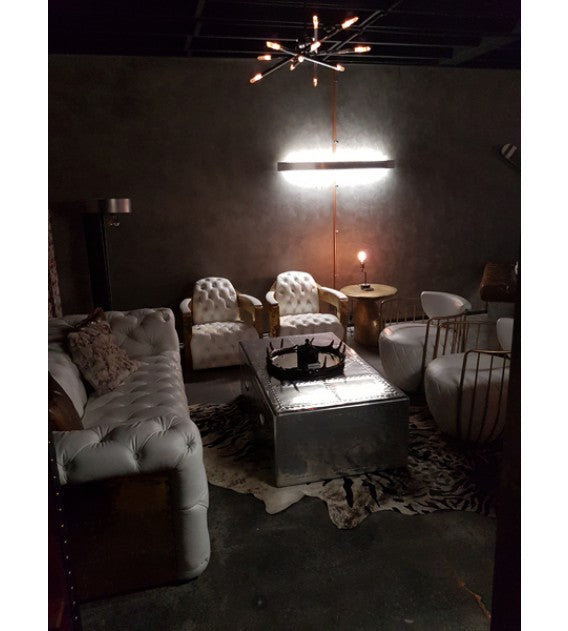 Regal Aviator Spitfire Polished Brass and White Leather Chesterfield Club Armchair, Cocolea, , ,
