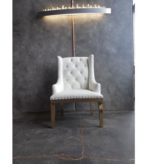 The Empire White Leather and Polished Brass Chair, Cocolea, , ,