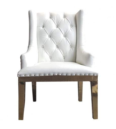 The Empire White Leather and Polished Brass Chair, Cocolea, , ,