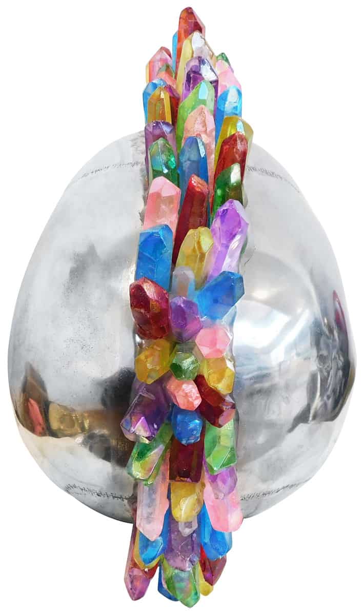 Aluminium Skull Art Sculpture with Crystal and Quartz Stone - Rainbow Mohawk, Cocolea, , ,