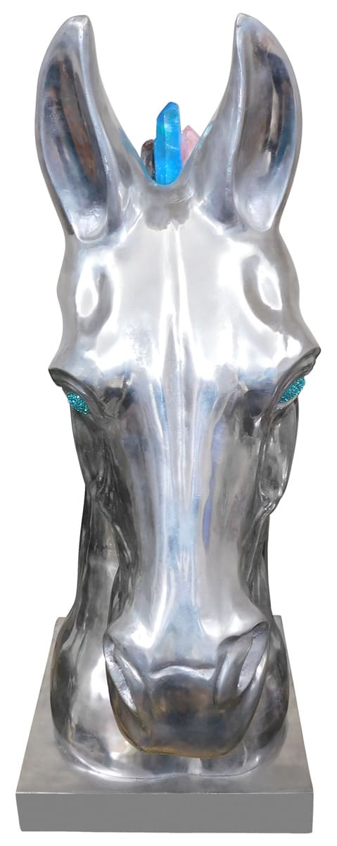 Calu Aluminium Horse Sculpture with Crystal and Quartz Stone, Cocolea, , ,