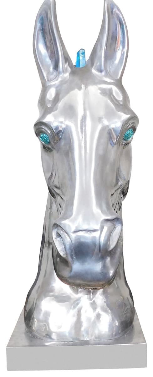 Calu Aluminium Horse Sculpture with Crystal and Quartz Stone, Cocolea, , ,