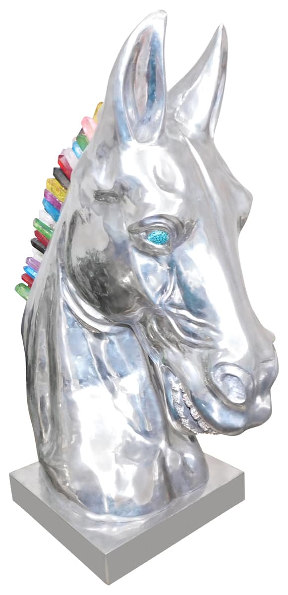 Calu Aluminium Horse Sculpture with Crystal and Quartz Stone, Cocolea, , ,