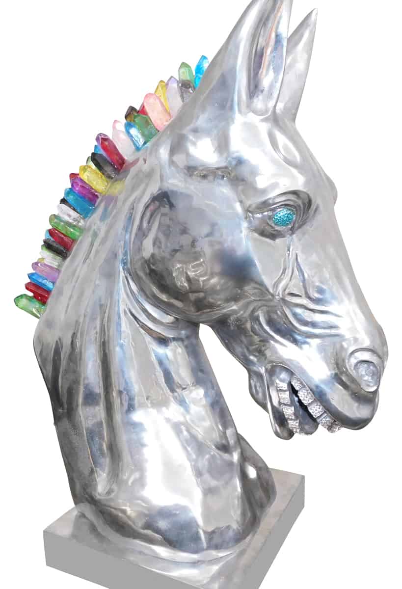 Calu Aluminium Horse Sculpture with Crystal and Quartz Stone, Cocolea, , ,