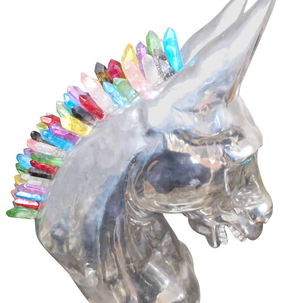 Calu Aluminium Horse Sculpture with Crystal and Quartz Stone, Cocolea, , ,