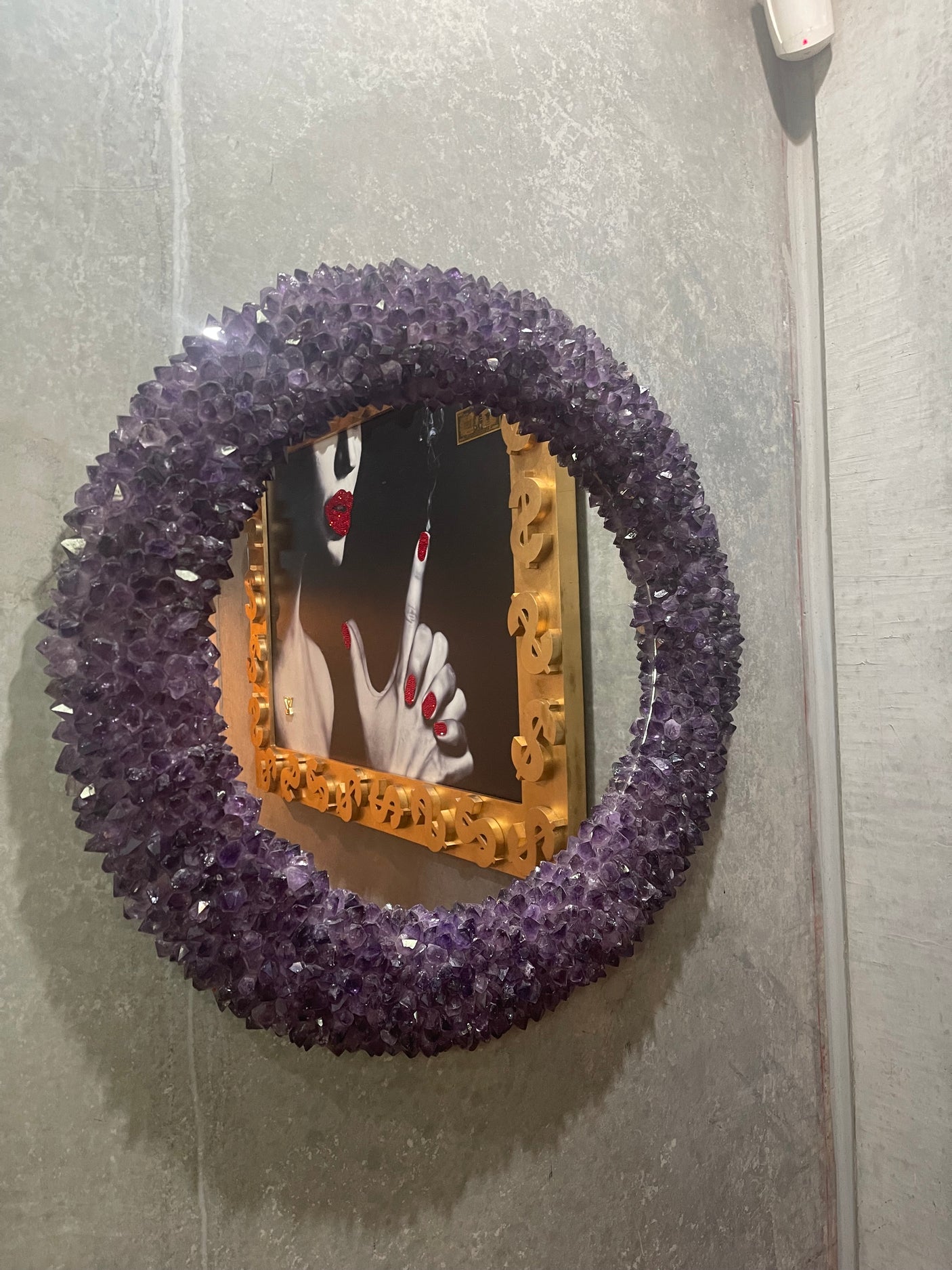 Handcrafted Amethyst Crystal Round Mirror, Cocolea, , ,