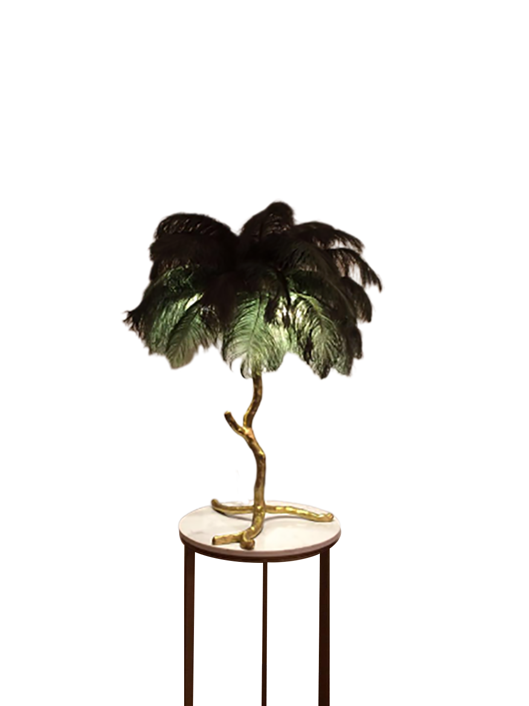 Ostro Genuine Ostrich Feather Brass Table Lamp, Cocolea, , ,