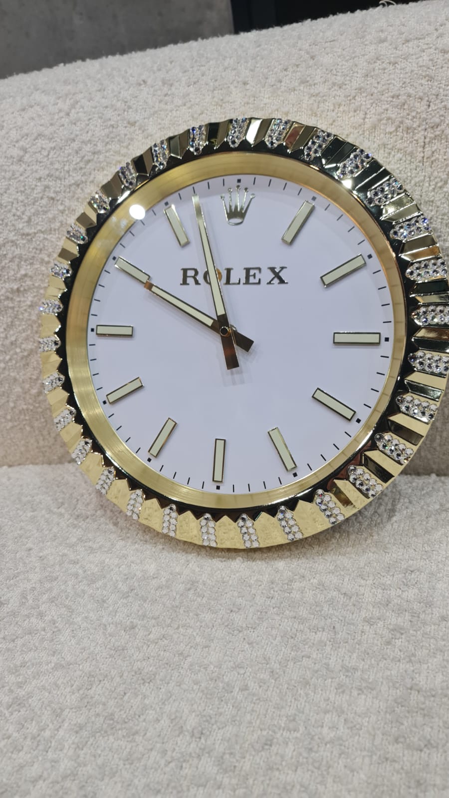 Gold Polished Minimalist Decorative Wall Clock | 35cm Quartz – Luxury Logo Style - customisable with or without Genuine Swarovski Crystal, Cocolea, , ,