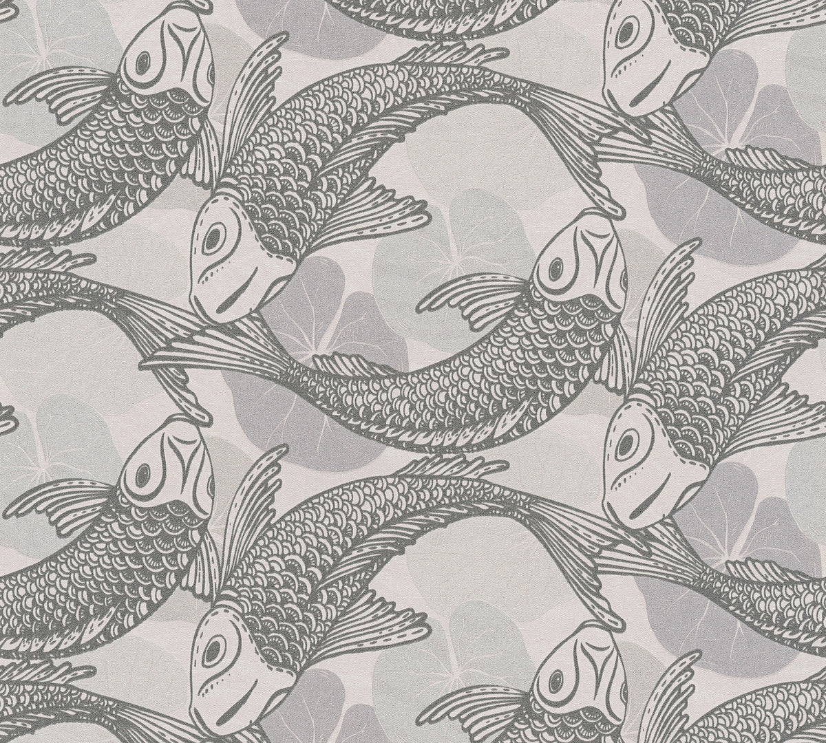 Ginza Wallpaper, Cocolea Natty & Polly, Grey / Silver, Per roll (53 cm × 10 m),