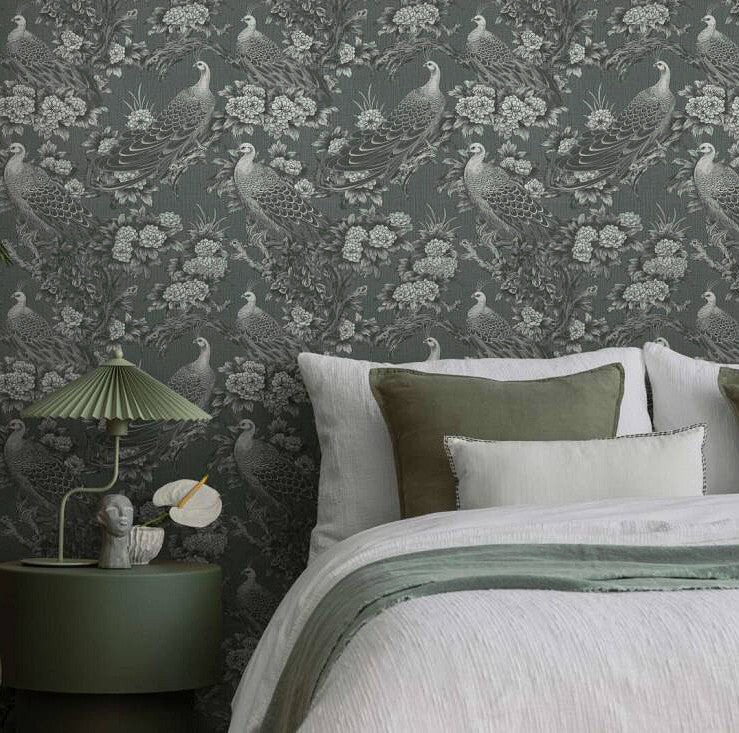 Phasianus Wallpaper, Cocolea Natty & Polly, Dark Grey, Per roll (53 cm × 10 m),