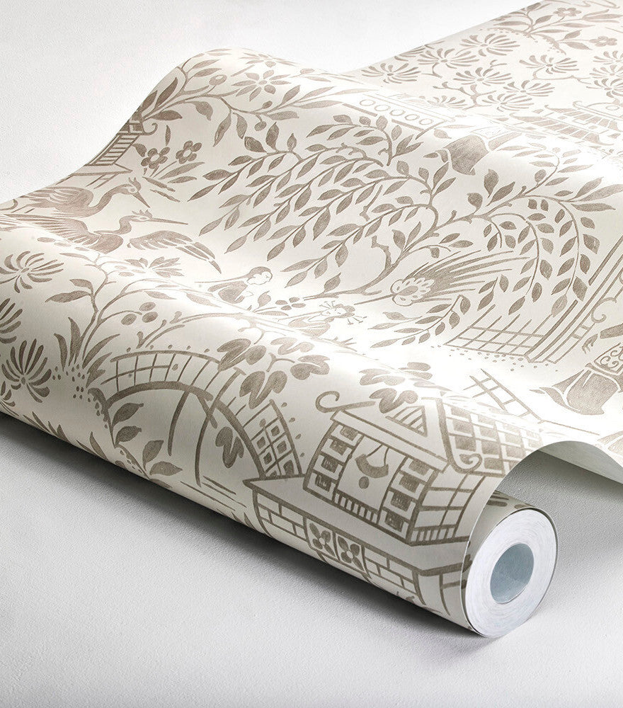 Oriental Garden Wallpaper in Cream & Brown, Cocolea Natty & Polly, Per roll (53 cm × 10 m), ,