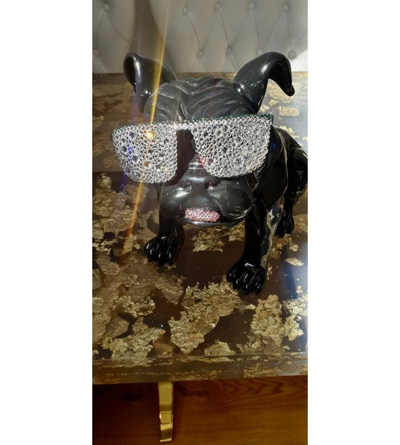 Beau the Bulldog Resin and Swarovski Sculpture - Black/white/green, Cocolea, , ,