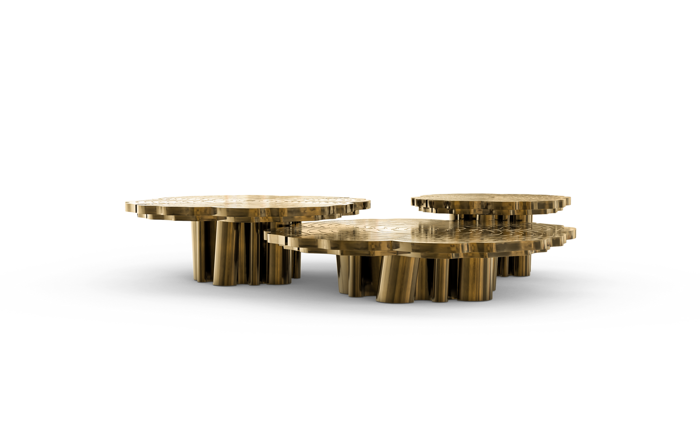 Fortuna Gold Patina Brass Nesting Center Table set, Cocolea, , ,