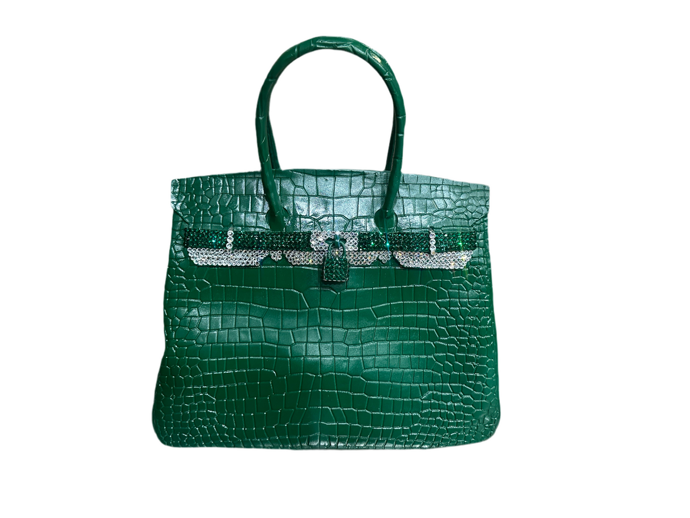 Luxury Birkin 40 Emerald Green Handbag - Swarovski Crystal Brass Details, Cocolea, , ,