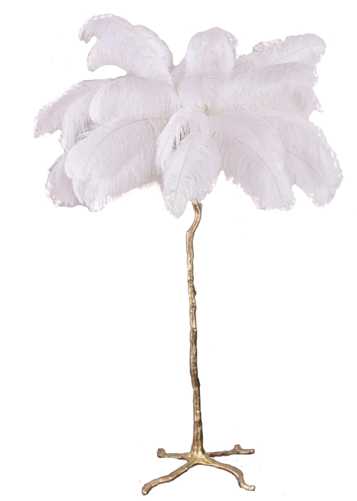 Ostro Genuine Ostrich Feather Brass Floor Lamp, Cocolea, , ,