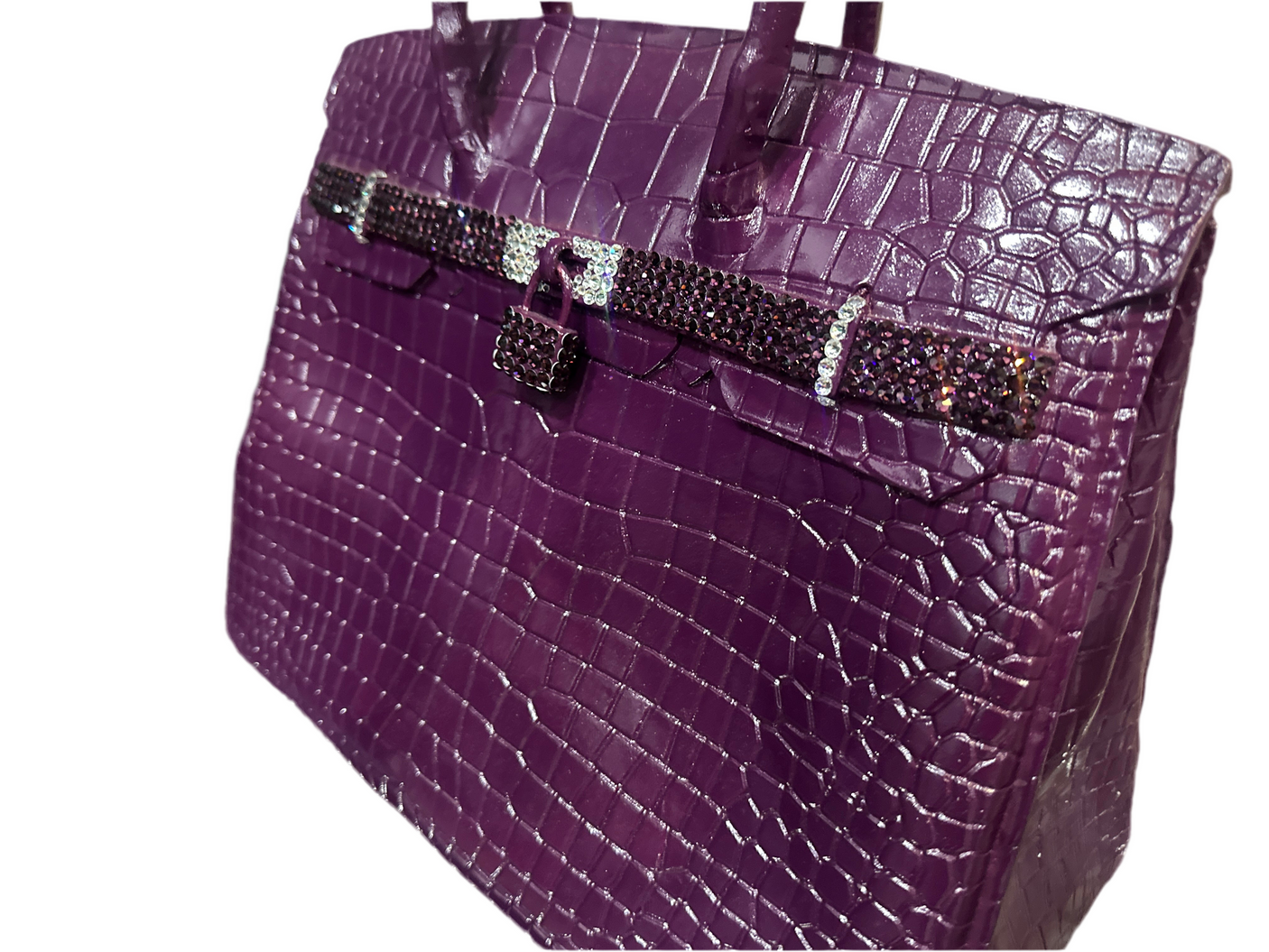 Luxury Birkin 40 Aubergine - Brass Handbag Sculpture with Swarovski Accents, Cocolea, , ,