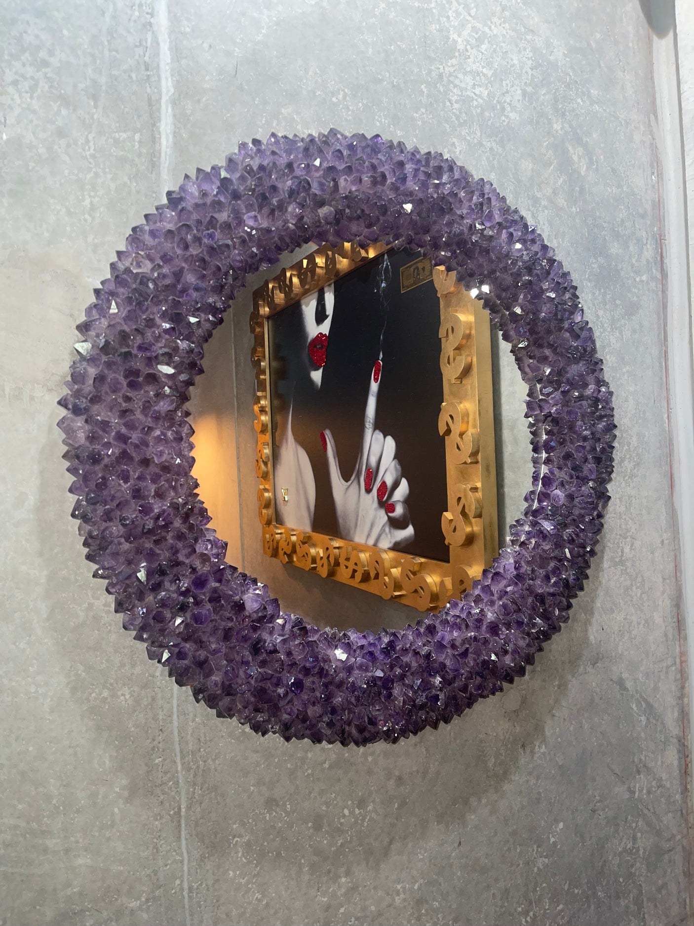 Handcrafted Amethyst Crystal Round Mirror, Cocolea, , ,