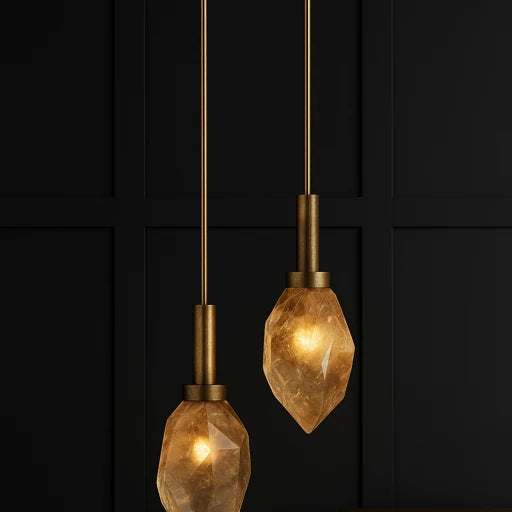 Andara Smokey Quartz Duo Adjustable Pendant —Brushed Brass, Cocolea, , ,