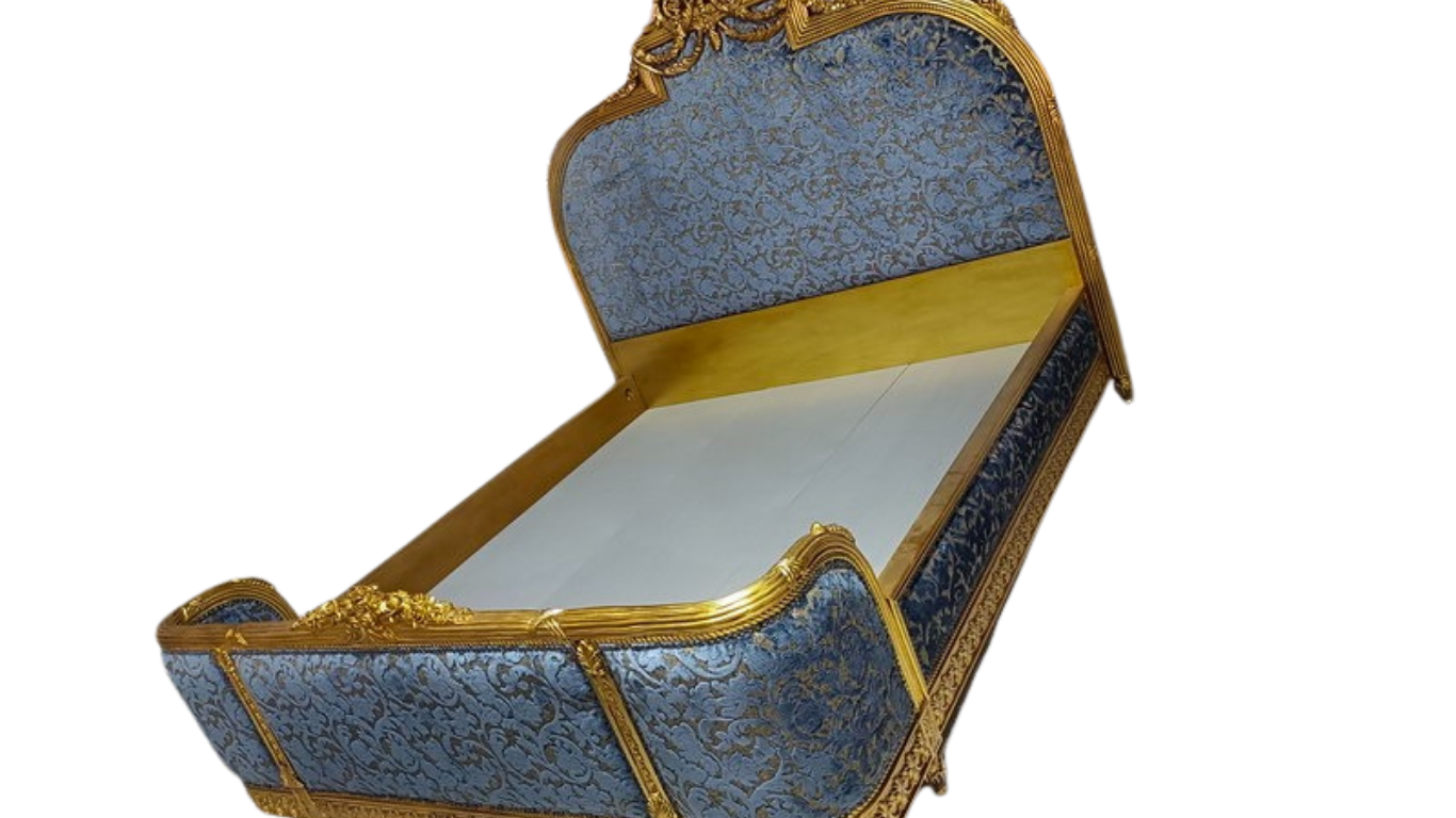 Louis French Style King Carved Gold Leaf Bed, Cocolea, , ,