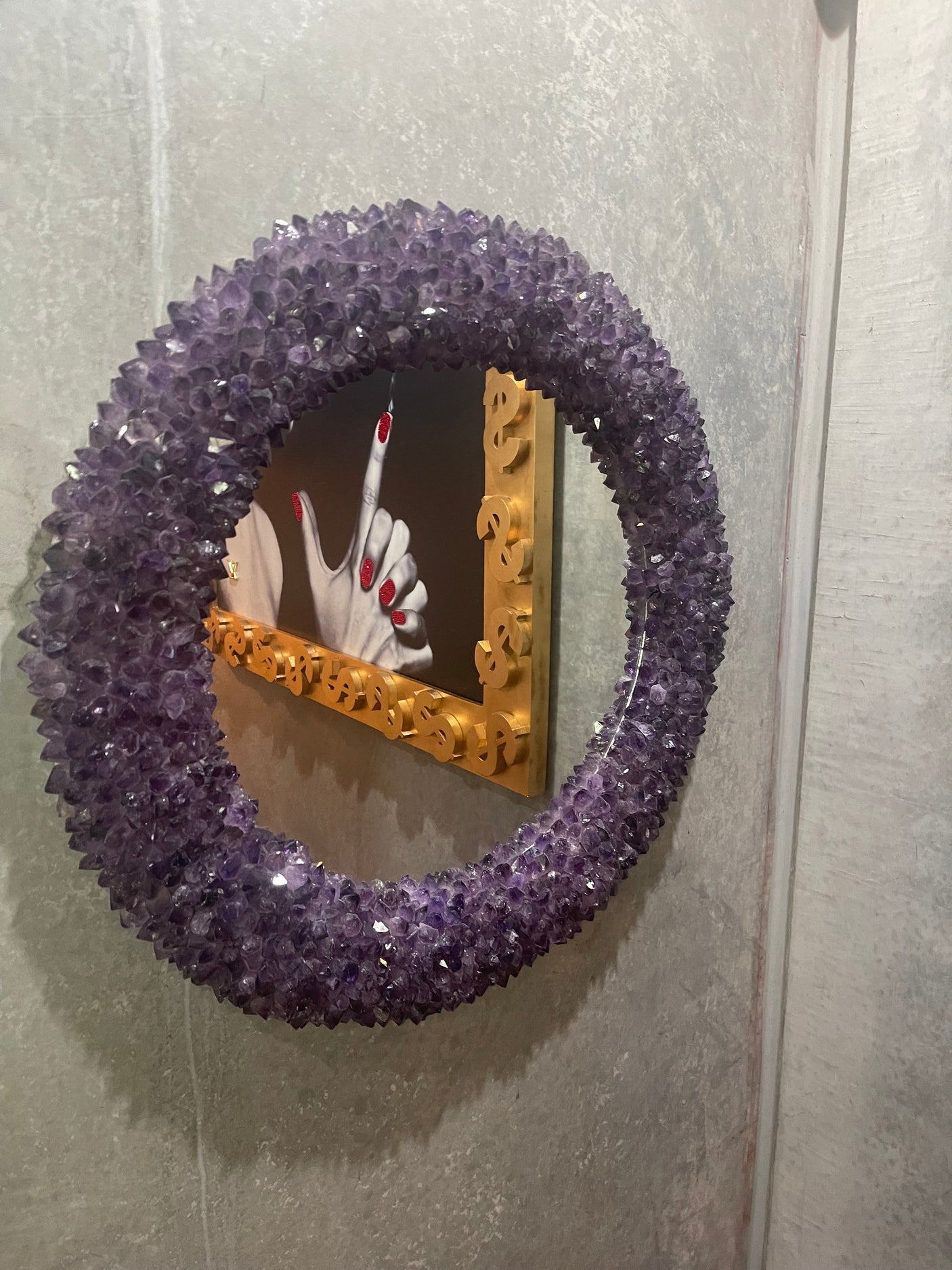 Handcrafted Amethyst Crystal Round Mirror, Cocolea, , ,
