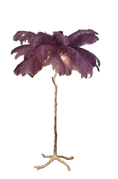 Ostro Genuine Ostrich Feather Brass Floor Lamp, Cocolea, , ,