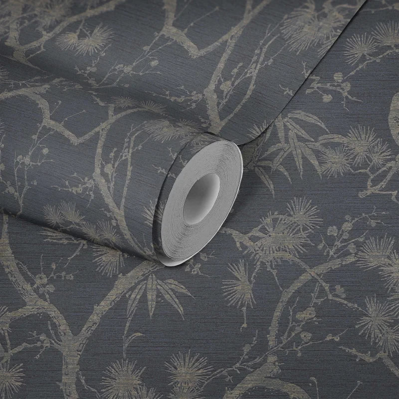 Mio wallpaper in Black by Natty & Polly, full pattern view