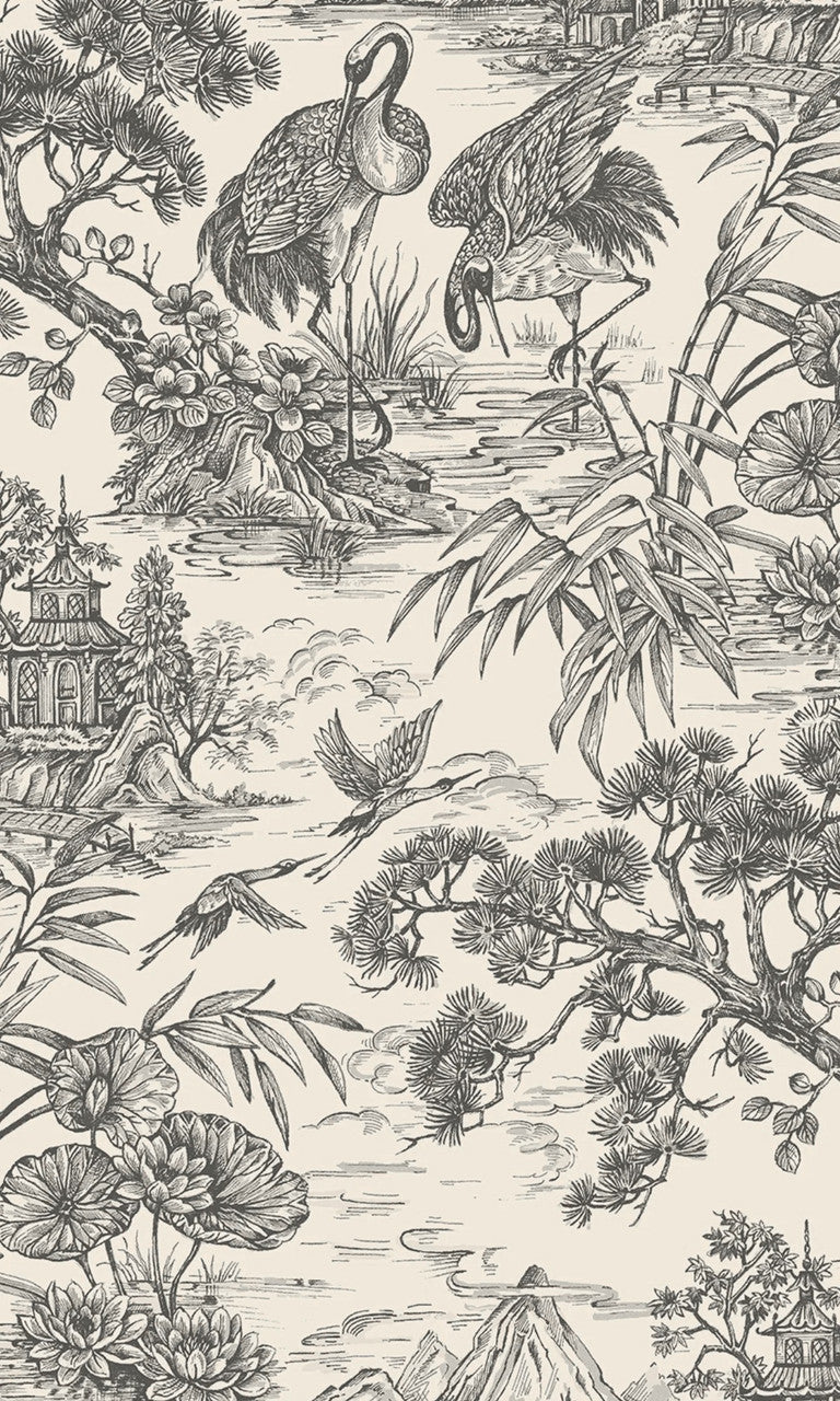 Natoru wallpaper in Cream / Charcoal by Natty & Polly, full pattern view